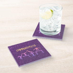 Purple Glitter Gymnastics Glass Coaster