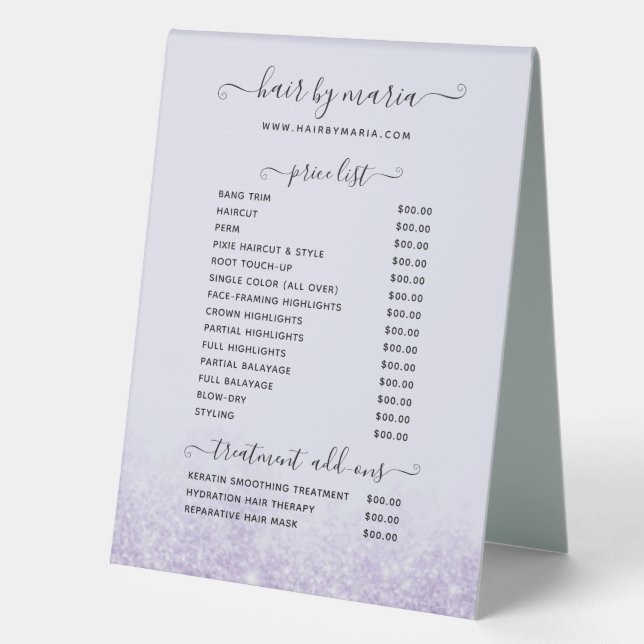 Purple Glitter Hair Salon Price List (Front)