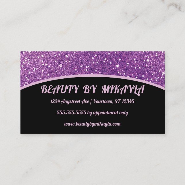 Purple Glitter Hair Style Nails Beauty Business Card (Front)