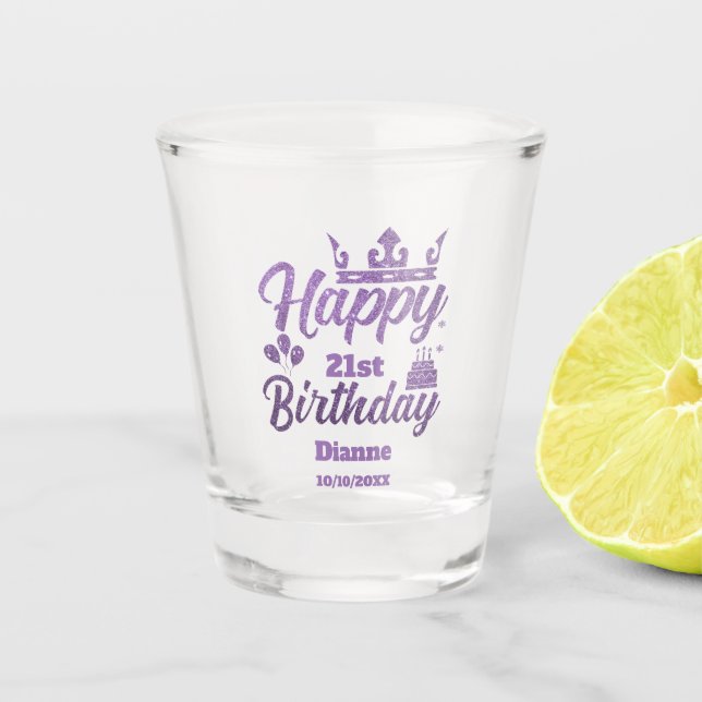 Purple Glitter "Happy Birthday" Shot Glass (Front)