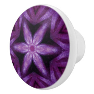 Purple Glitter Heart & Flower Kaleidoscope Pattern Ceramic Knob