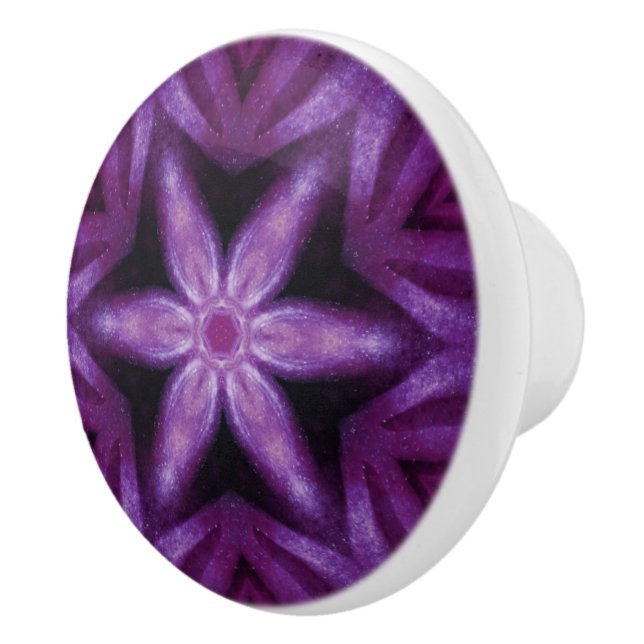 Purple Glitter Heart & Flower Kaleidoscope Pattern Ceramic Knob (Right)