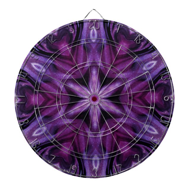 Purple Glitter Heart & Flower Kaleidoscope Pattern Dartboard (Front)