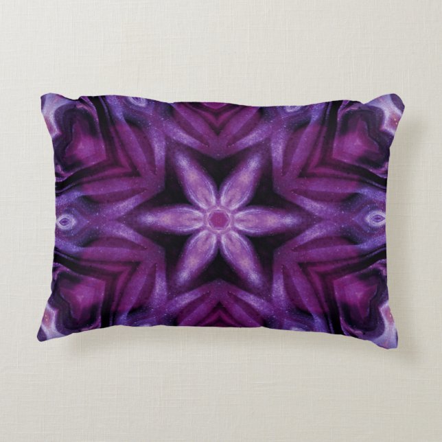 Purple Glitter Heart & Flower Kaleidoscope Pattern Decorative Cushion (Back)