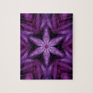 Purple Glitter Heart & Flower Kaleidoscope Pattern Jigsaw Puzzle
