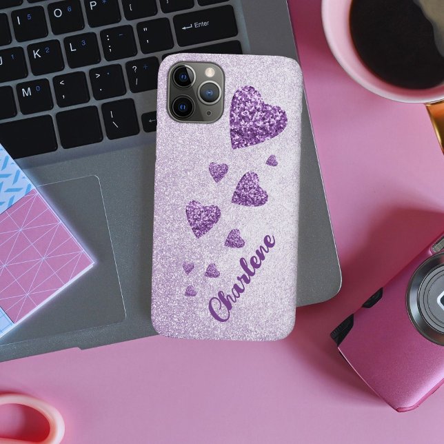 Purple glitter hearts lavender Case-Mate iPhone case (Creator Uploaded)