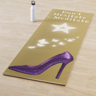 Purple Glitter High Heel Shoe on Gold Yoga Mat