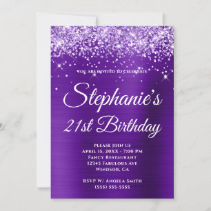 Purple Glitter Indigo Ombre Foil 21st Birthday Invitation
