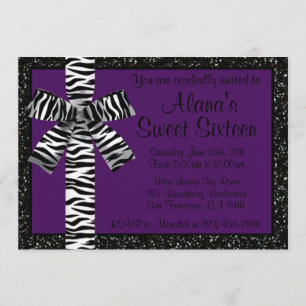 Purple Glitter Invite With Zebra Print Bow