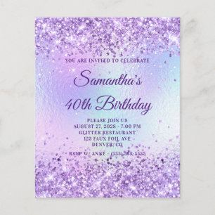 Purple Glitter Iridescent Rainbow 40th Birthday Flyer
