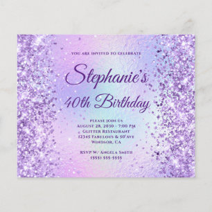 Purple Glitter Iridescent Rainbow 40th Birthday Flyer