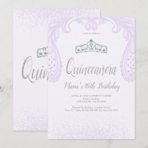 Purple Glitter & Lace, Quinceañera Invitations