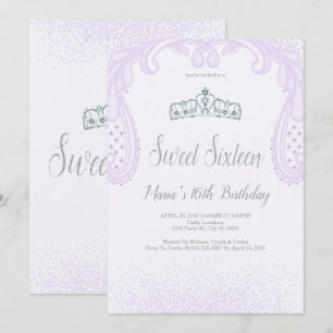 Purple Glitter & Lace, Sweet 16 Invitations