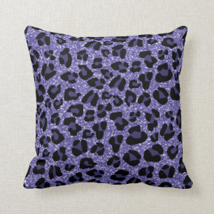 *~* Purple Glitter Leopard Black Throw Pillow