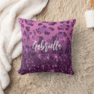 Purple Glitter Leopard Print Cushion