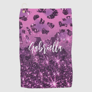 Purple Glitter Leopard Print Golf Towel