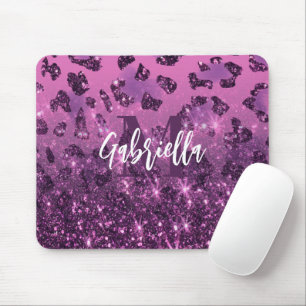 Purple Glitter Leopard Print Mouse Mat