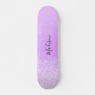 Purple Glitter Lights Personalised Skateboard