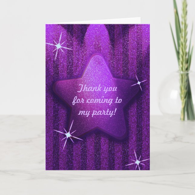 Purple Glitter-Like Star Birthday Thank You Card (Front)