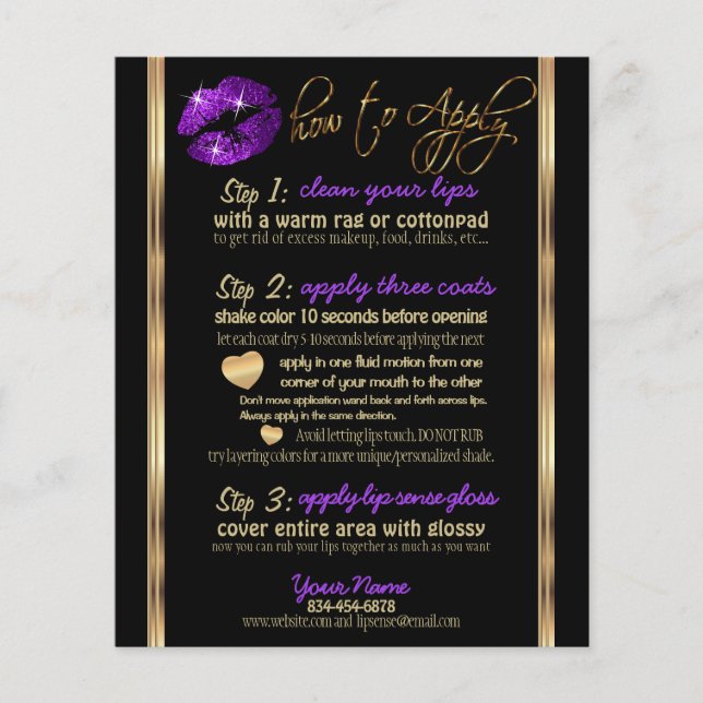 Purple Glitter Lip Instructions Flyer (Front)