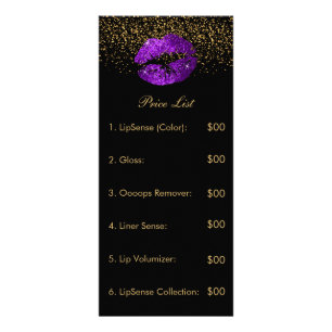 Purple Glitter Lip Price List Rack Card