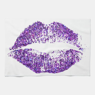 Purple Glitter Lips #2 Tea Towel