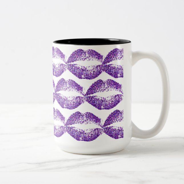 Purple Glitter Lips #3 Two-Tone Coffee Mug (Right)