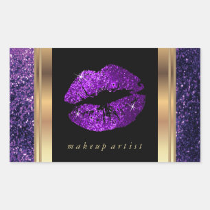 Purple Glitter Lips and Elegant Gold Accents Rectangular Sticker