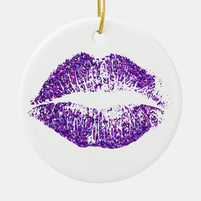 Purple Glitter Lips Ceramic Tree Decoration (Front)