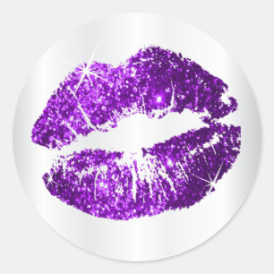 Purple Glitter Lips Classic Round Sticker