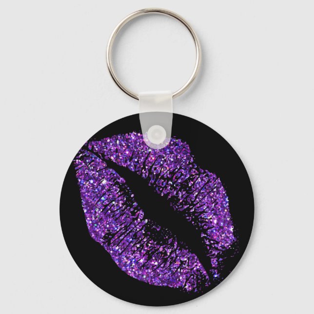 Purple Glitter Lips Key Ring (Front)