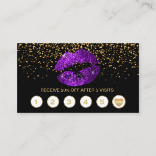 Purple Glitter Lips Loyalty Cards on Black