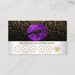Purple Glitter Lips Loyalty Cards on Black & White