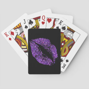 Purple Glitter Lips Playing Cards