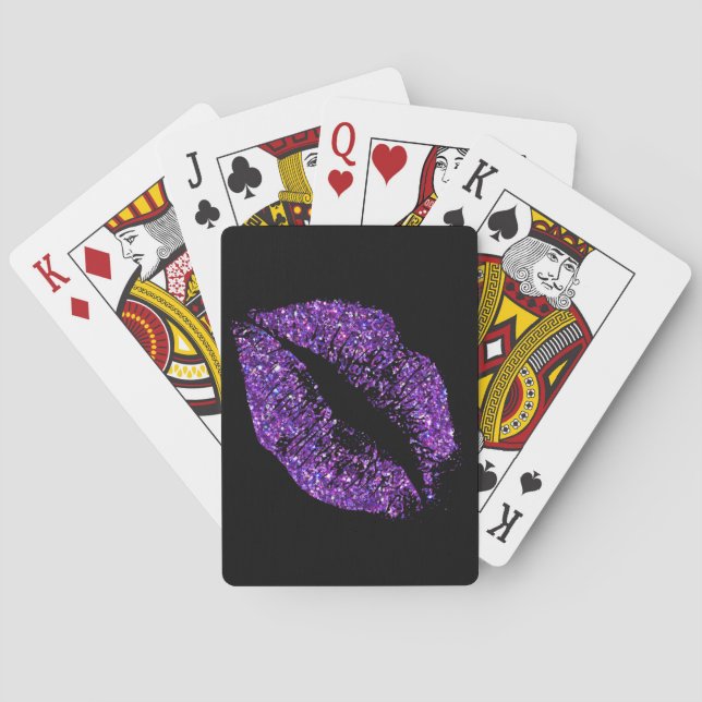 Purple Glitter Lips Playing Cards (Back)
