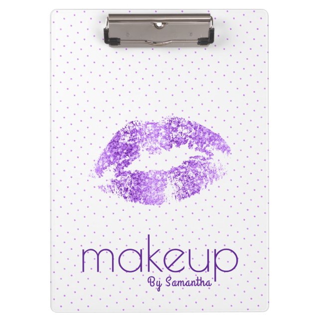 Purple Glitter Lips & Polkadots Pattern Clipboard (Front)