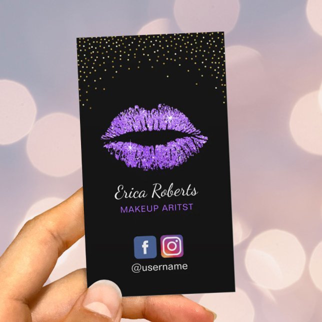 Purple Glitter Lips Salon Makeup Artist Business Card (Creator Uploaded)