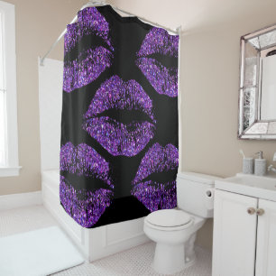 Purple Glitter Lips Shower Curtain