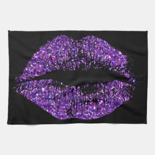 Purple Glitter Lips Tea Towel