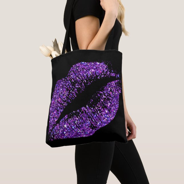 Purple Glitter Lips Tote Bag (Close Up)