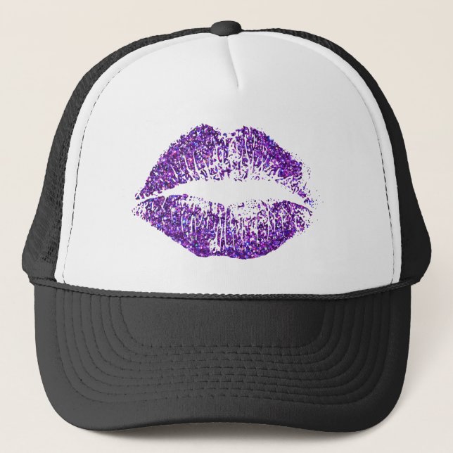 Purple Glitter Lips Trucker Hat (Front)