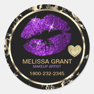 Purple Glitter Lipstick - Marble Classic Round Sticker