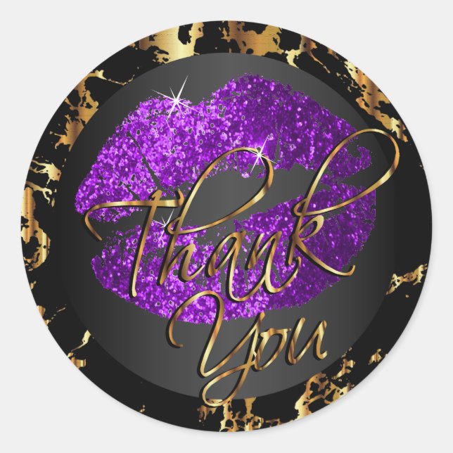 Purple Glitter Lipstick - Thank You Classic Round Sticker (Front)
