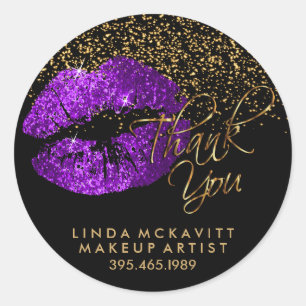 Purple Glitter Lipstick - Thank You Classic Round Sticker