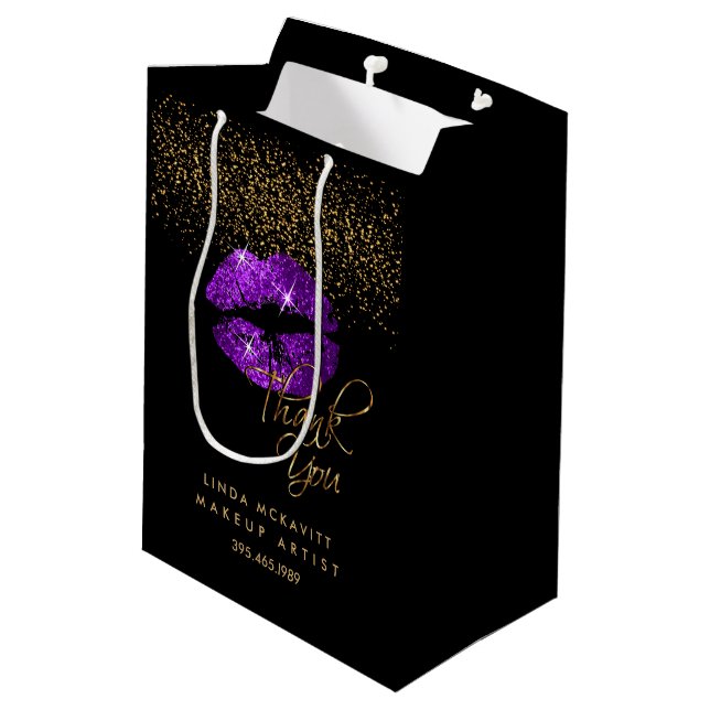 Purple Glitter Lipstick - Thank You Medium Gift Bag (Back Angled)