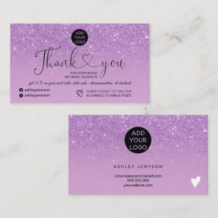 Purple glitter logo sparkles order thank you business card