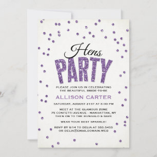 Purple Glitter Look Confetti Hens Party Invitation