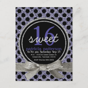 Purple Glitter Look Polka Dot Sweet 16 Party Invitation