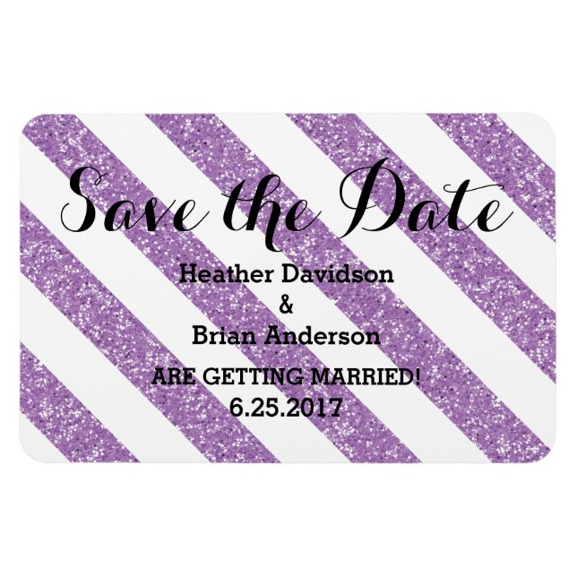 Purple Glitter Look Stripes Save the Date Magnet (Horizontal)