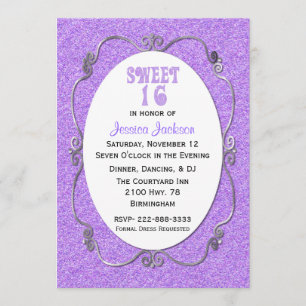 Purple Glitter Look Sweet 16 Birthday Invitation